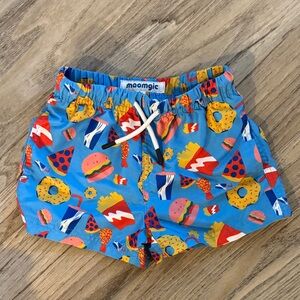Blue Kids Swim Trunks with Fun Food Print